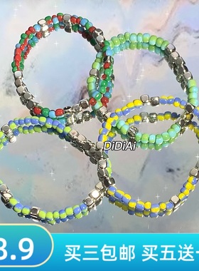 满五送一 原创DIY彩色拼色ins日韩小众冷淡叠戴素圈串珠手链