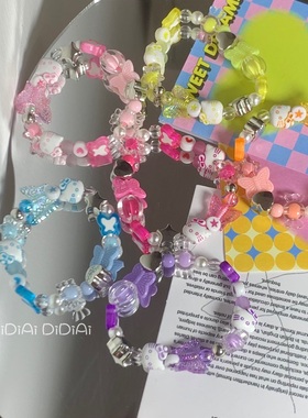 满五送一 原创DIY童趣Hello kitty串珠辣妹y2k糖果手链甜酷亚文化