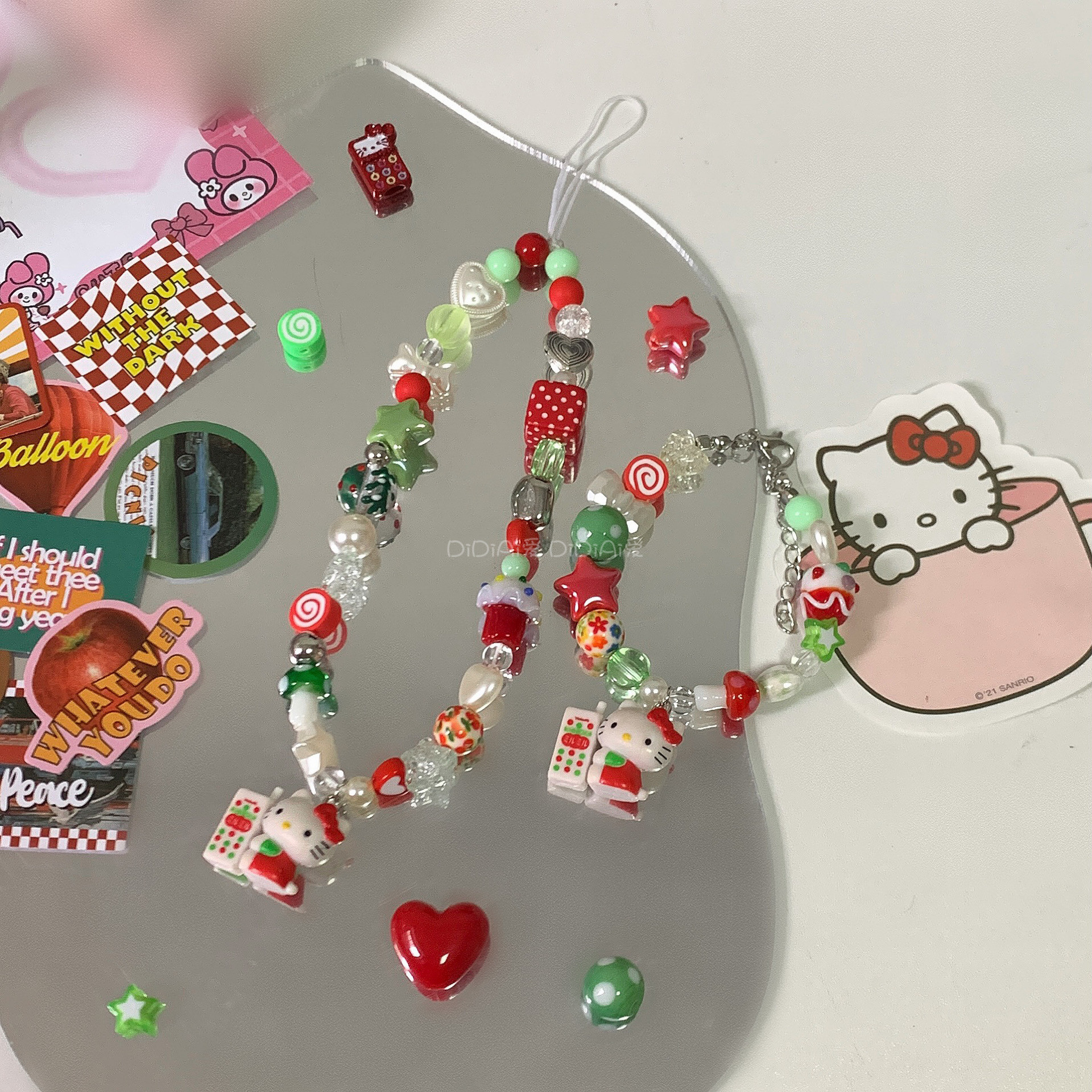 满五送一 原创红绿牛奶瓶凯蒂helloKitty礼物串珠手链ccd手机链