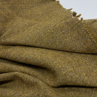 深姜黄色大牌单面羊绒面料秋冬新款复古风大衣套装混彩挺括布料