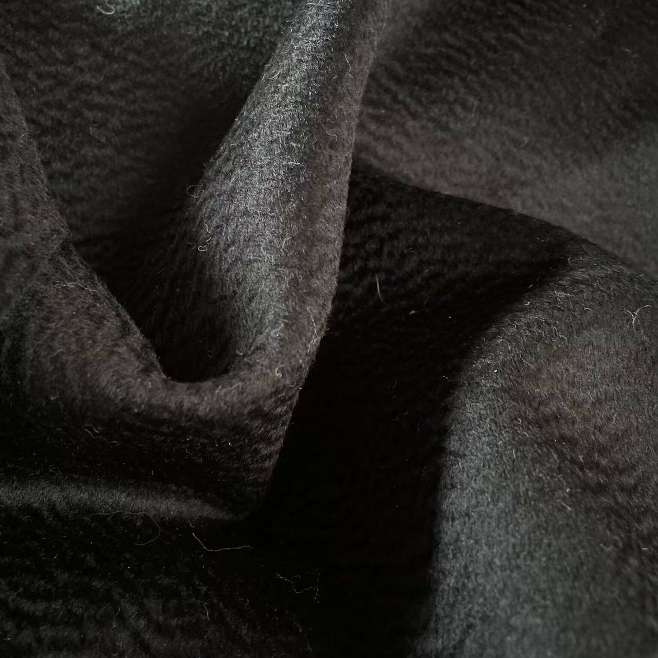 黑色双面水波纹羊绒布料秋冬款双面羊绒大衣面料厚款桑蚕丝零布头