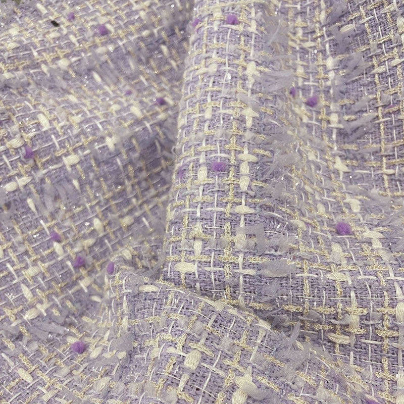 春款小香风花束布料淡紫色蝴蝶纱编织薄款小香风定制外套连衣裙子