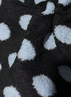 秋冬保暖纯羊毛针织面料蓝色大波点羊毛开衫裤子面料厚实连衣裙