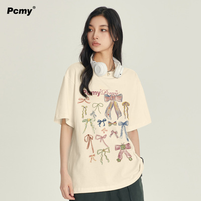 PCMY电子蝴蝶国潮牌杨博文同款短袖2026夏季新款情侣装正肩T恤女