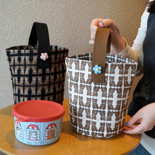 亏本清仓~可爱小水桶千鸟格帆布包女手提包上班族防水按扣便当包