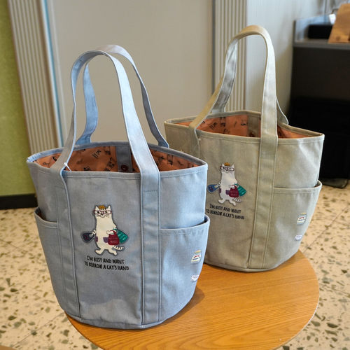 日本正品卡通猫咪帆布水桶女包