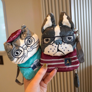 日本正品可爱法斗公交卡套包可伸缩绳加厚零钱包猫咪学生卡包拉链