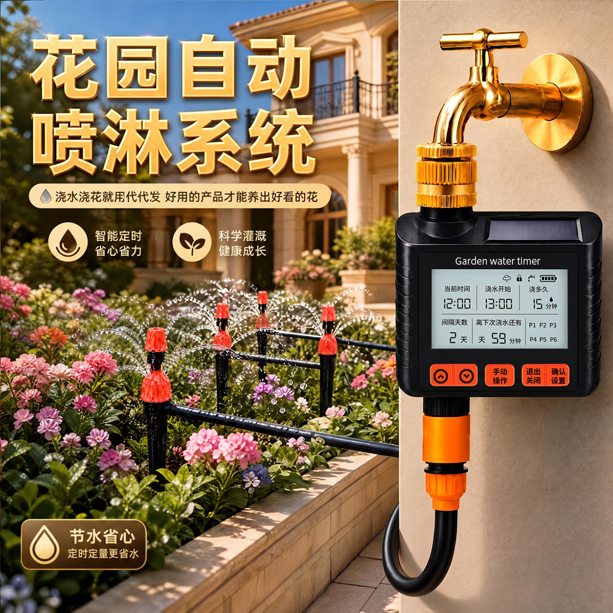 花园自动喷淋系统太阳能浇水