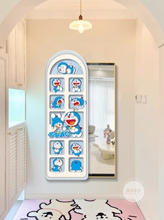 哆啦a梦镜子入口装饰画隐藏全身梳妆镜卧室衣帽间推拉试衣镜