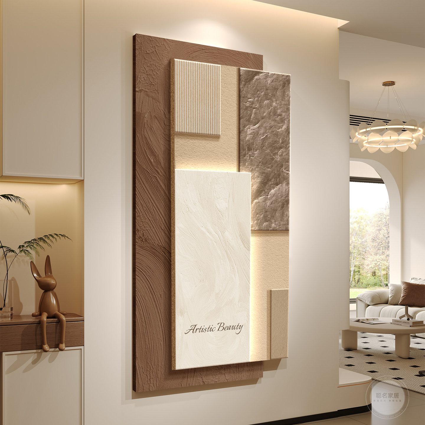 轻奢高级感入户玄关装饰画2026新款客厅走廊过道挂画多层立体灯画,家居饰品,现代装饰画,淘宝优惠券,粉丝福利购,淘宝优惠卷