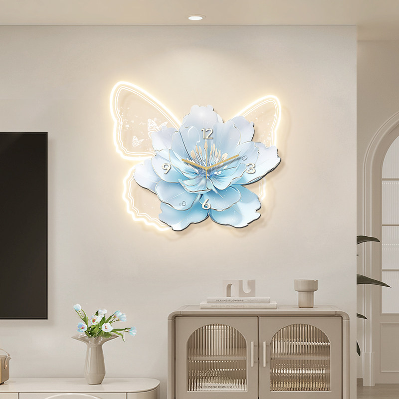 奶油风客厅钟表挂墙蝴蝶餐厅背景墙创意时钟高级感花卉玄关挂钟画,家居饰品,钟表画/挂钟画,淘宝优惠券,粉丝福利购,淘宝优惠卷
