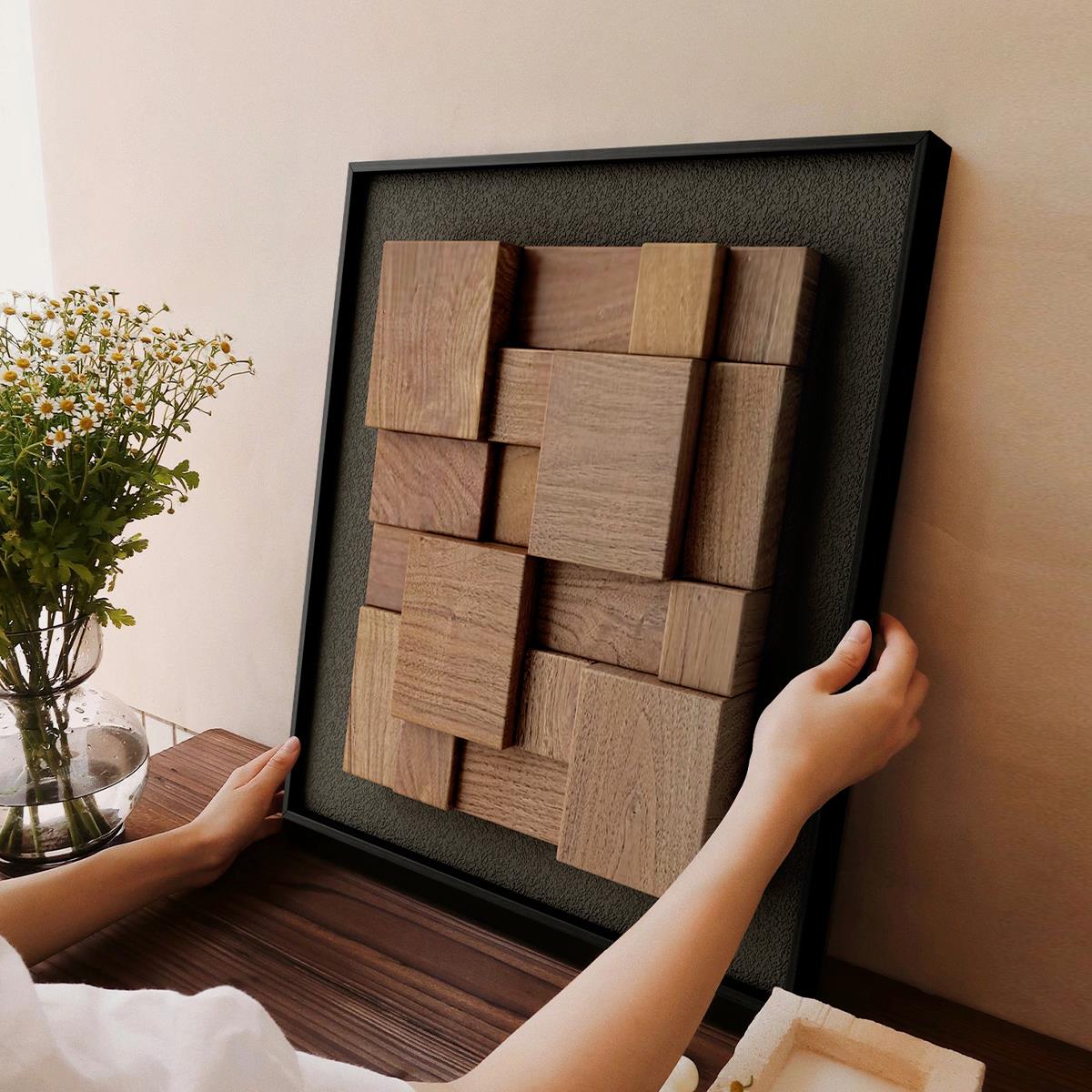 立体胡桃木实意式极简装饰