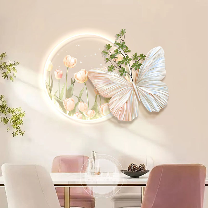 奶油风餐厅装饰画2025新款蝴蝶