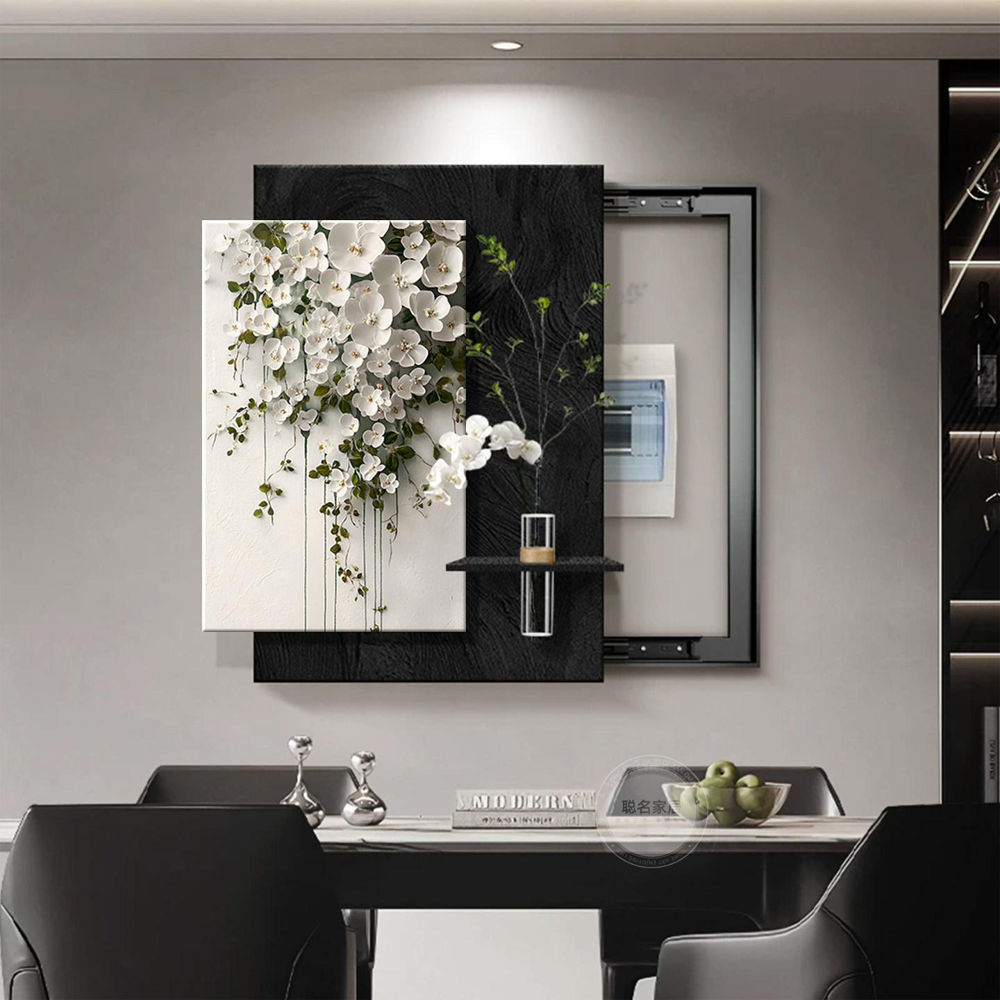 高级感水培绿植电表箱装饰画竖版遮挡强弱电箱盖面板总电闸盒挂画