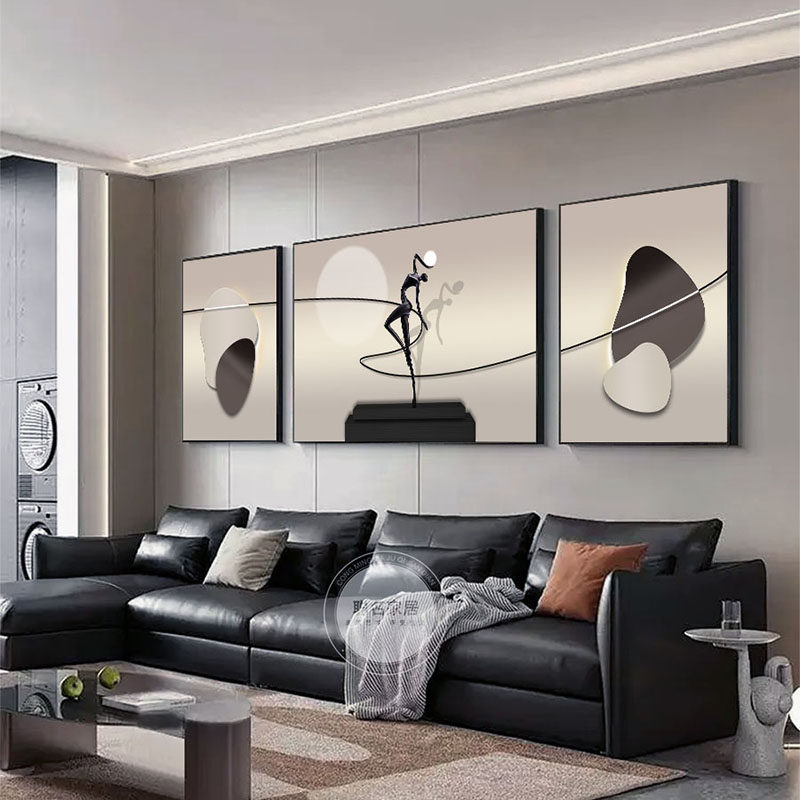 奶油风客厅沙发背景墙装饰画2026新款高档大气艺术轻奢三联挂画