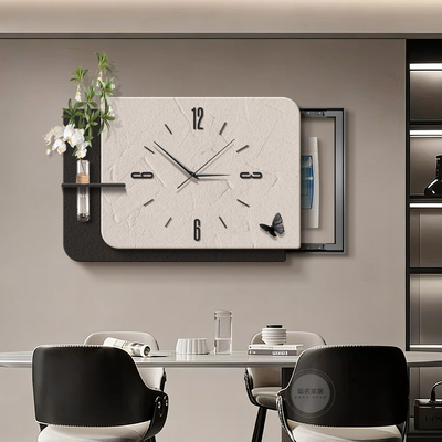 现代极简电表箱装饰画带钟表时钟