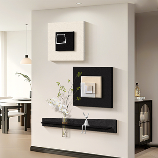 黑白抽象入户玄关装饰画简约现代立体砂岩壁画高级感走廊过道挂画