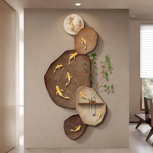 九鱼图玄关装饰挂画入户正