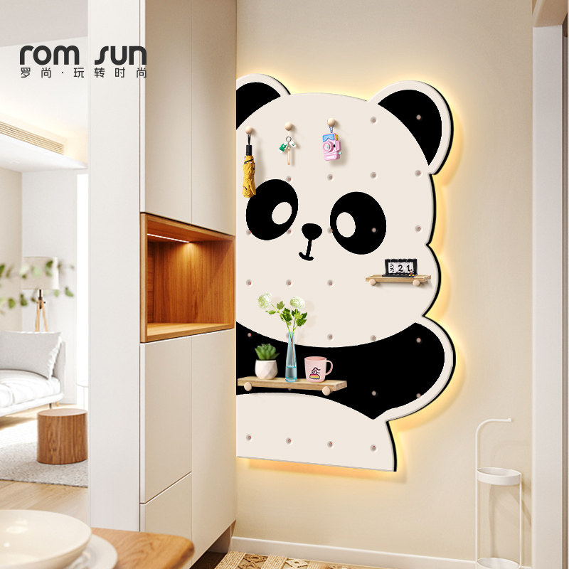 熊猫洞洞板置物架装饰画ins风客厅壁画2026新款入户玄关走廊挂画