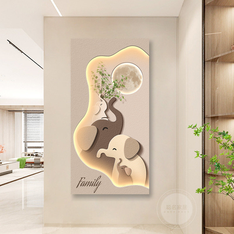 现代简约入户玄关装饰画奶油风大象走廊过道挂画立体砂岩肌理壁画