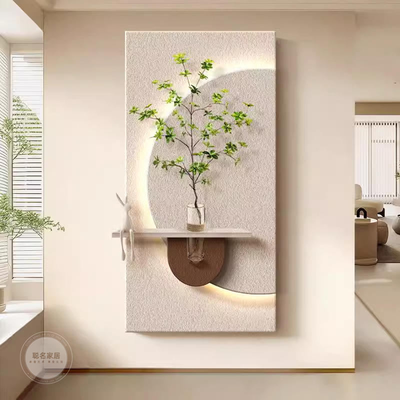DIY水培绿植玄关装饰画新款奶油风走廊过道挂画砂岩立体入户壁画