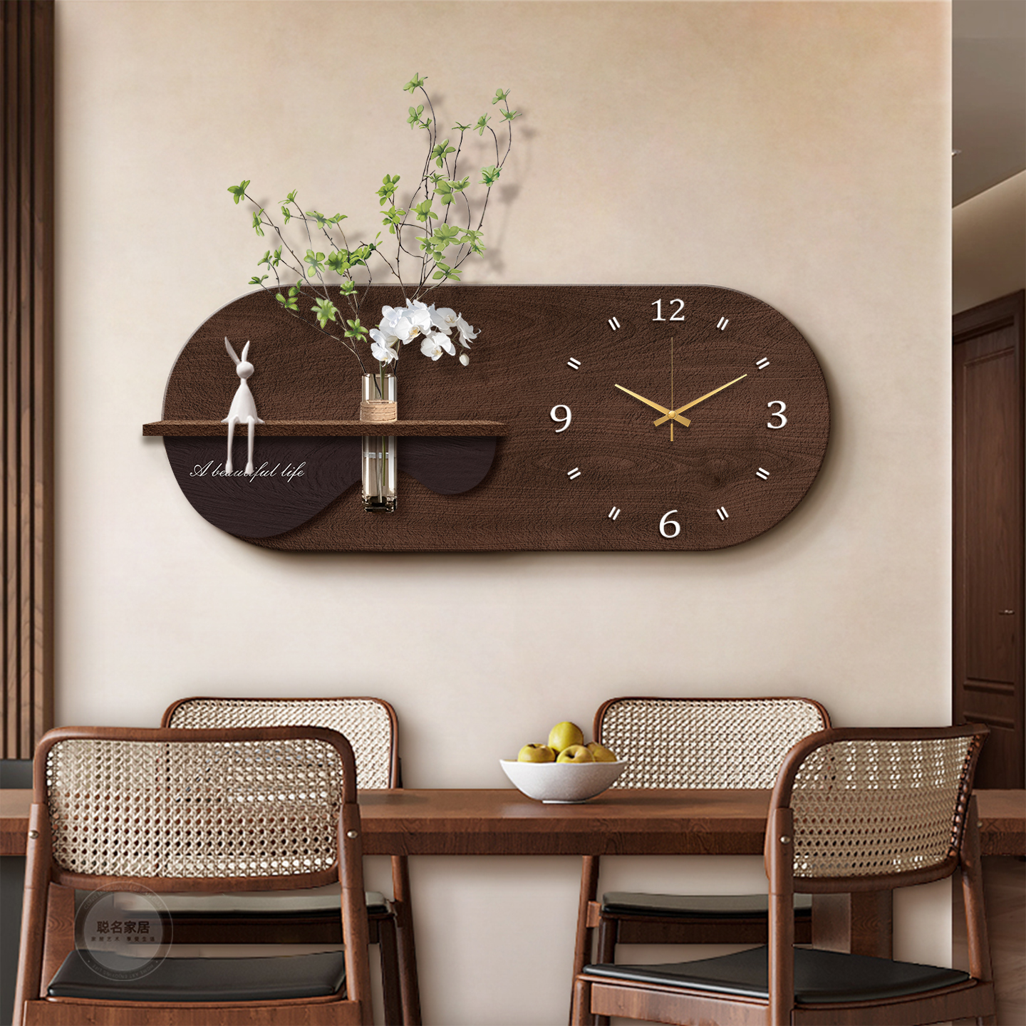 中古风餐厅装饰画时钟表2025新款