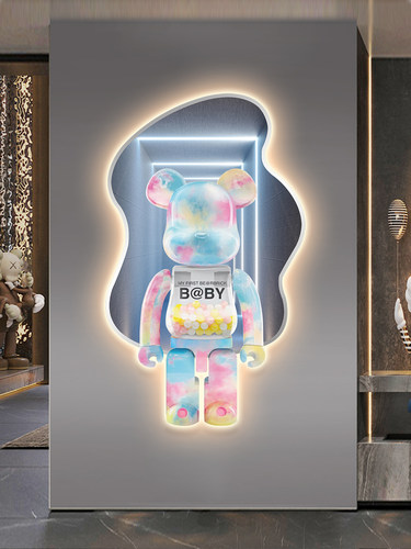 现代轻奢玄关装饰画创意led艺术灯画走廊过道挂画暴力熊客厅壁画