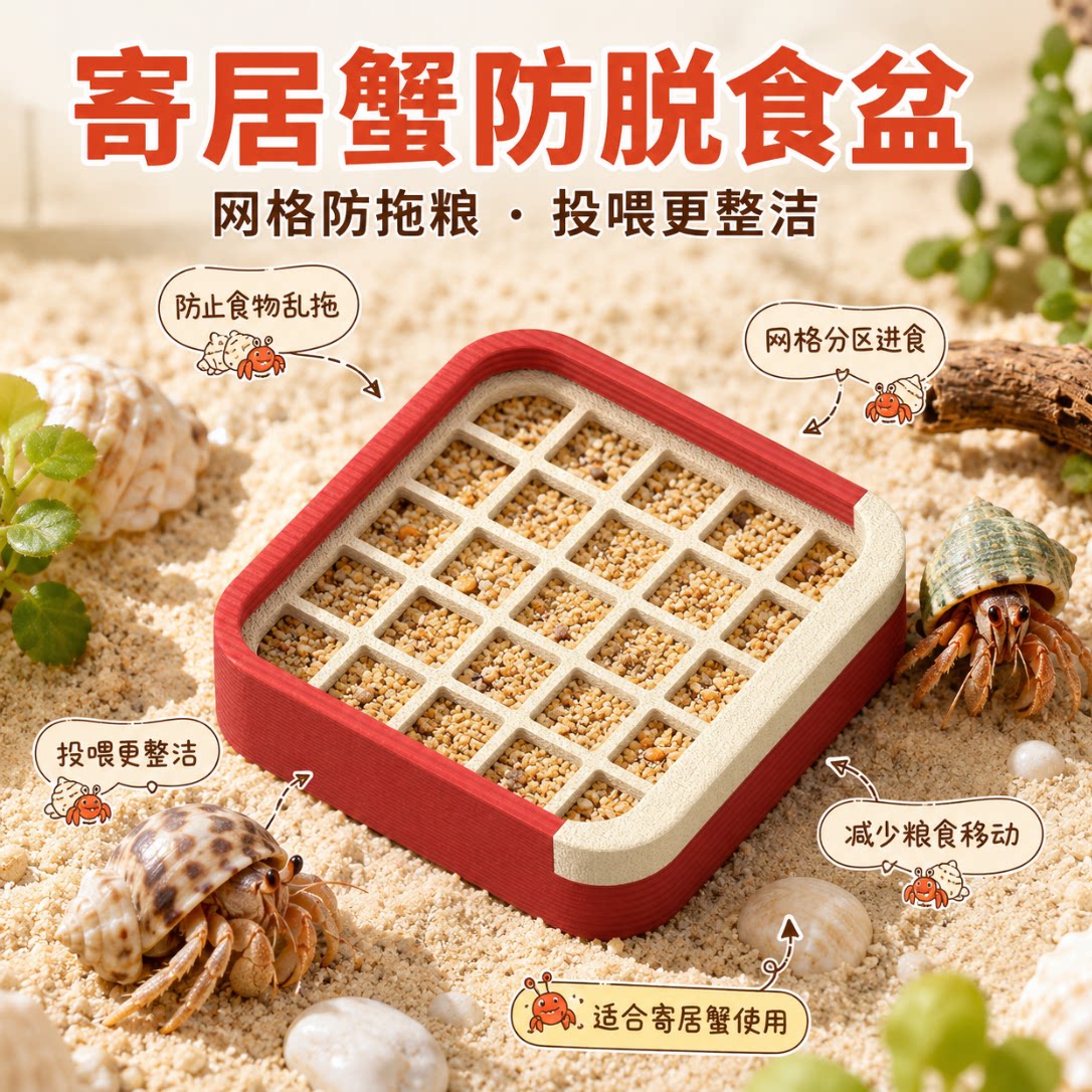 原创方形3D打印食盆寄居蟹网格防拖爬宠小巧布景小黑的动物园蟹