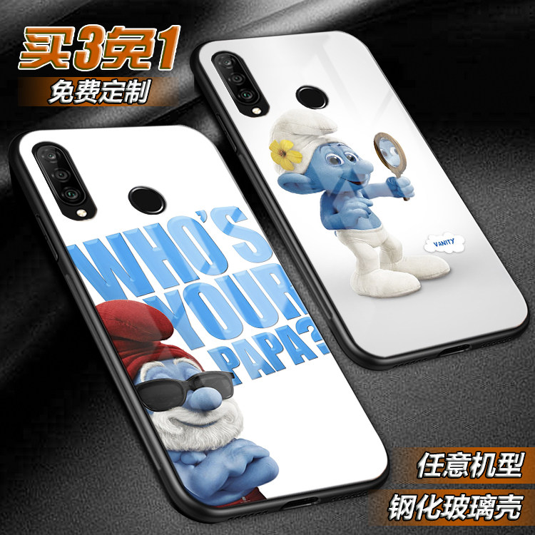蓝精灵蓝爸爸妹妹可爱适用华为nova7 6 5pro 4e玻璃3e i手机壳2i