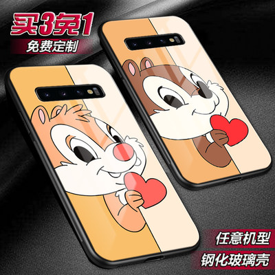 两只松鼠奇奇和蒂蒂适用三星s20 s9+玻璃s10手机壳note20 10 9a71