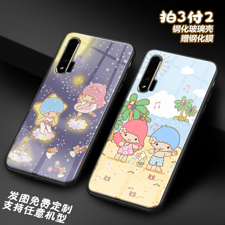 可爱双子星melody公仔适用华为nova7 6se 5pro 4e玻璃3e手机壳2i