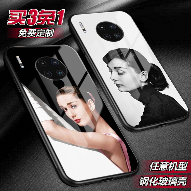 复古奥黛丽赫本适用mate30 20 10pro玻璃畅享10 9plus手机壳 定制