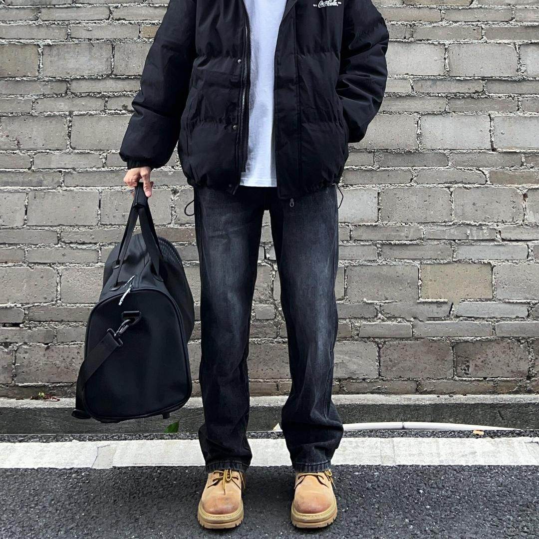 美式高街复古水洗直筒牛仔裤男