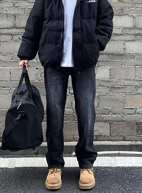 Start秋冬复古黑灰色直筒水洗牛仔裤男潮简约百搭垂感阔腿休闲裤