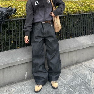 Start美式复古水洗原牛牛仔裤男街头百搭宽松休闲阔腿直筒长裤子