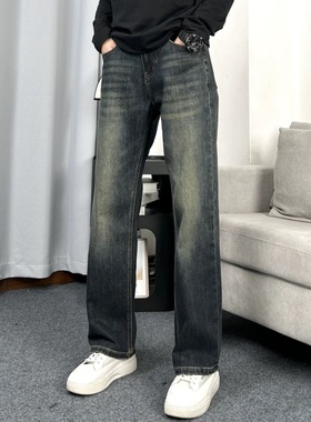 Start美式高街宽松百搭牛仔裤男vibe风复古蓝直筒阔腿长裤子ins潮