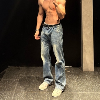 美式复古水洗做旧牛仔裤