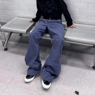 Start美式复古vintage水洗做旧弯刀工装裤男女cleanfit法工蓝裤子