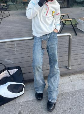 Satrt美式复古cleanfit水洗做旧牛仔裤宽松休闲直筒裤男