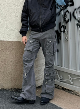 Start美式高街设计感多口袋工装牛仔裤男潮牌百搭宽松直筒长裤子