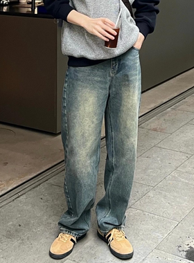 Satrt水洗做旧牛仔裤男生高级感穿搭裤子潮流百搭美式高街阔腿裤