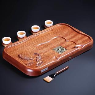 家用简约小型茶台红木排水托盘功夫茶具 花梨实木茶盘整块原木中式