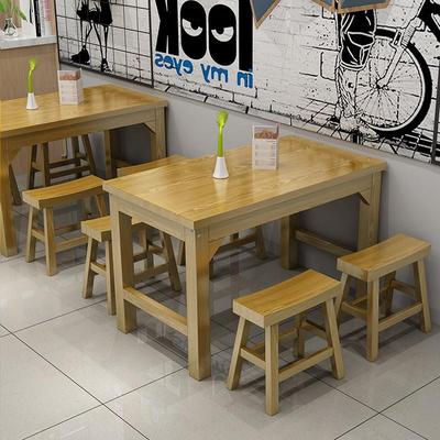 实木小吃店快餐桌椅组合长方形商用连锁食堂木桌椅烧烤早餐火锅桌