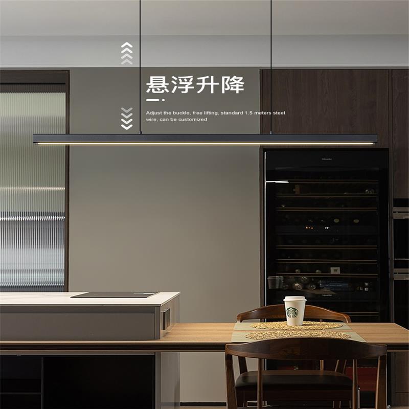 餐厅吊灯升降现代简约极简轻奢高级感一字长条办公室岛台餐桌灯具