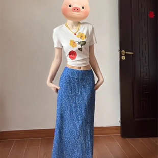 韩风chic一整套辣妹纯欲风独特绝美印花上衣半身裙两件套装 夏季 女