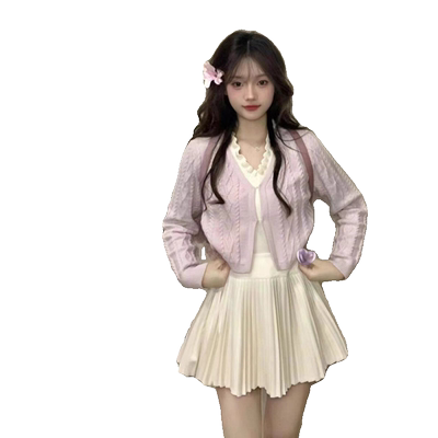 小个子甜美学院风假两件毛衣裙子