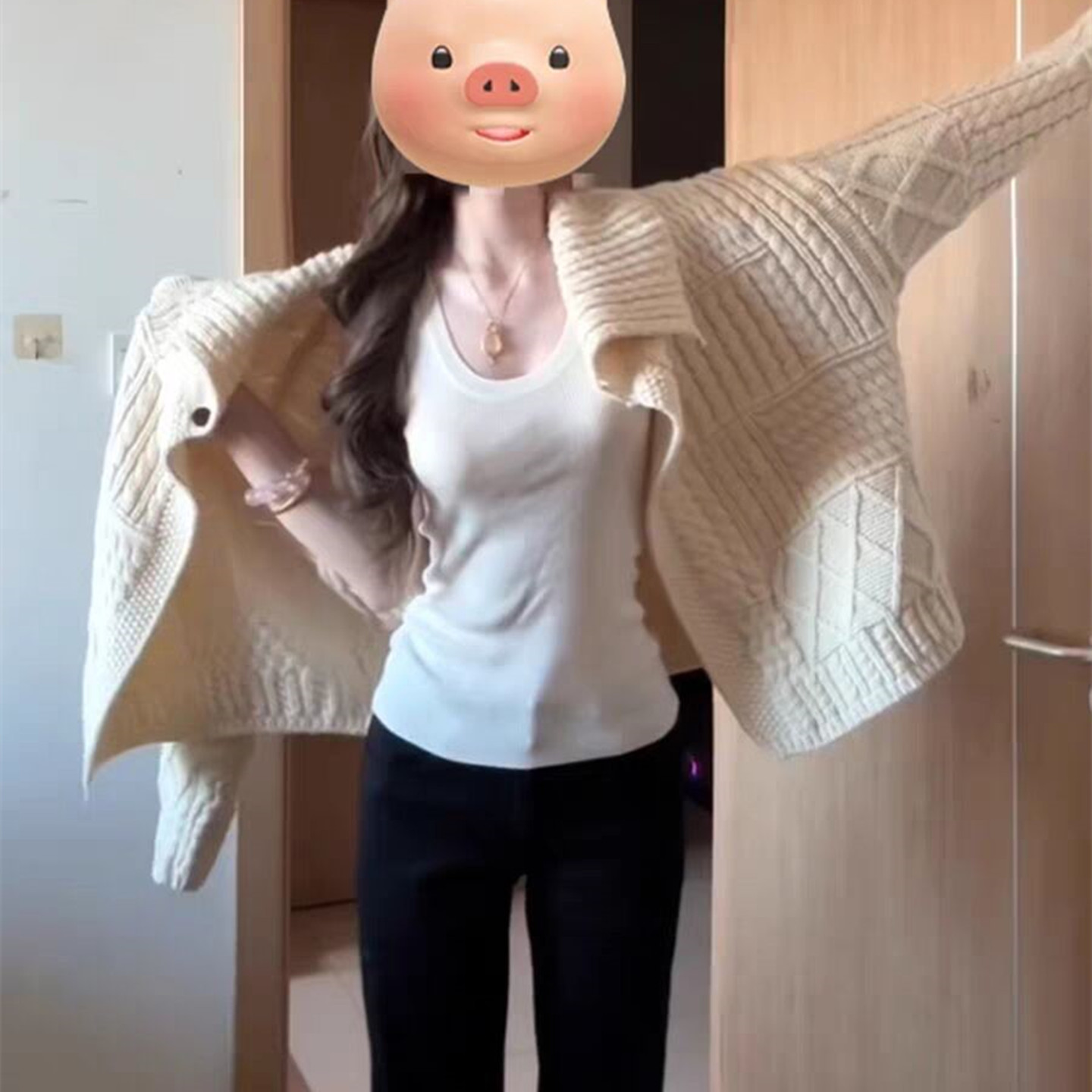 慵懒风加厚麻花翻领毛衣外套女冬
