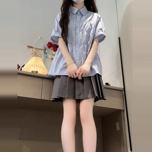 夏装 女 搭配一整套俏皮活泼小个子韩系甜美学院风衬衫 短裙两件套装