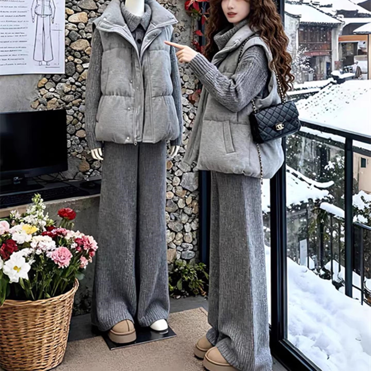 韩系气质学院风马甲棉服外套女冬