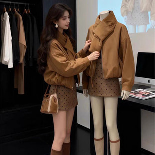 冬季 女 美德拉穿搭一整套巨好看独特气质小香风棉服短外套裙子套装